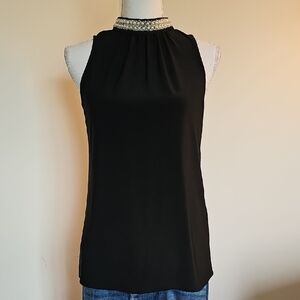 White House Black Market Black Halter Top with Accents